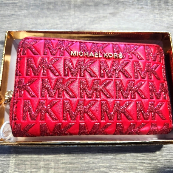 Michael Kors Jet Set Small Zip Around Card Case Wallet - Crimson Red - Picture 4 of 6